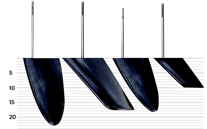 Nordic Kayaks original rudder comparison showing shapes and measured dimensions
