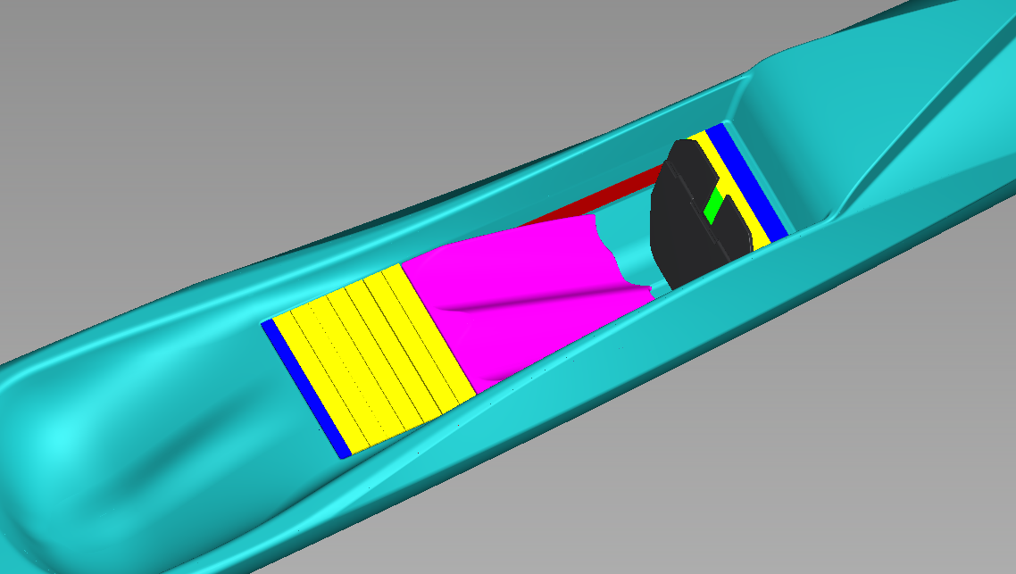NK Spec Ski cockpit concept showing the calf support, spacers and footplate